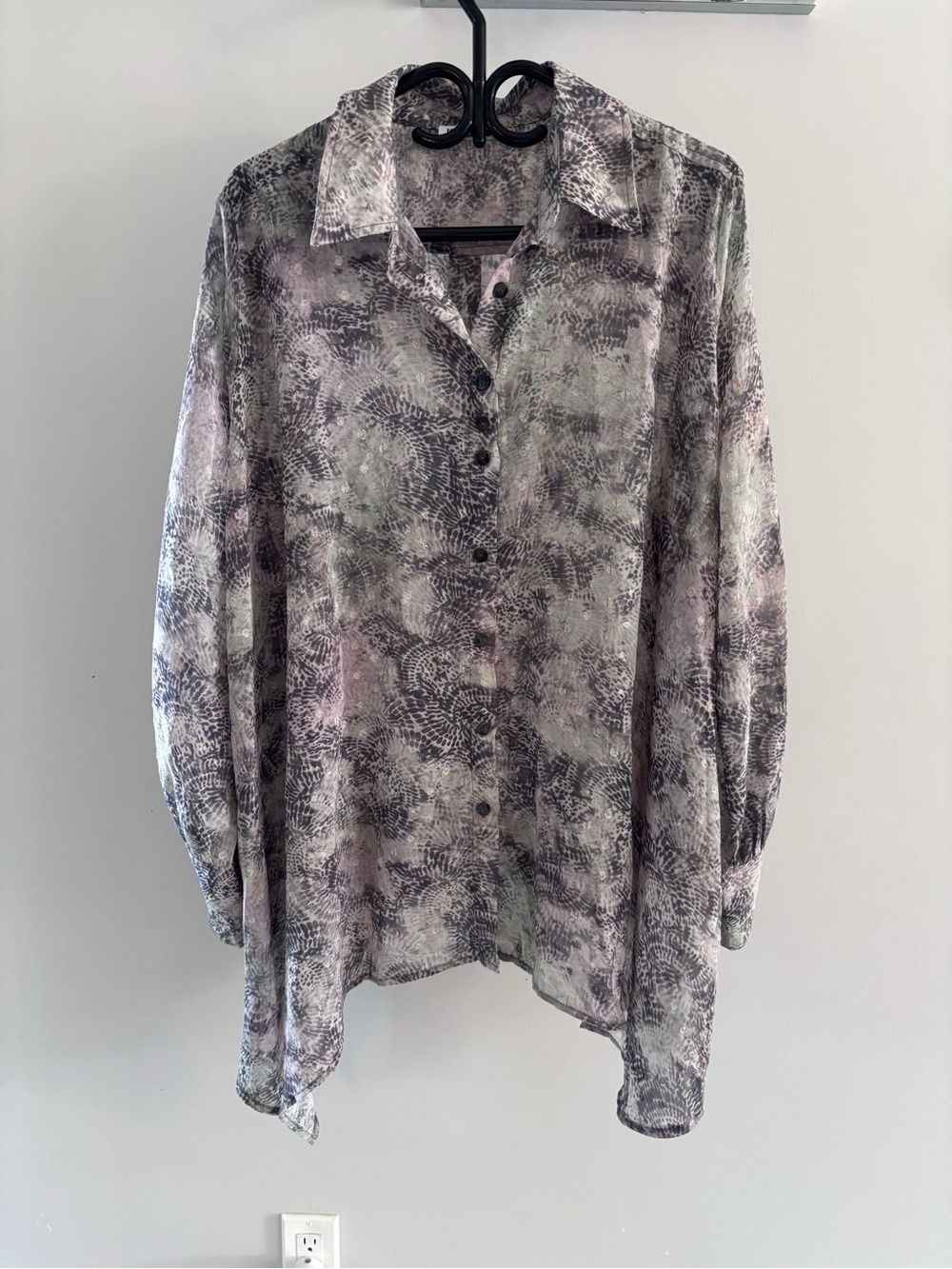 Light Gray & Lilac Printed Button-Down Blouse
